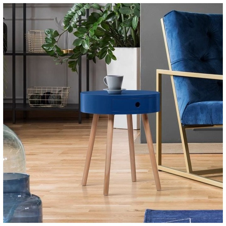 Table de chevet Joé - 1 tiroir - Bleu foncé - MDF laqué avec piéte