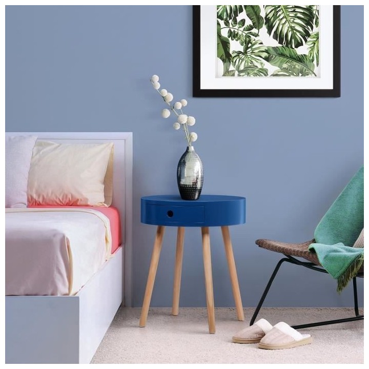 Table de chevet Joé - 1 tiroir - Bleu foncé - MDF laqué avec piéte