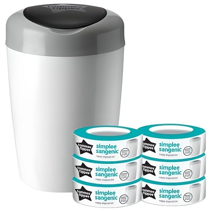 TOMMEE TIPPEE Starter Pack, Poubelle a Couches Simplee, Comprend 6x Re