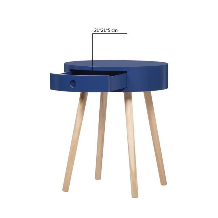 Table de chevet Joé - 1 tiroir - Bleu foncé - MDF laqué avec piéte