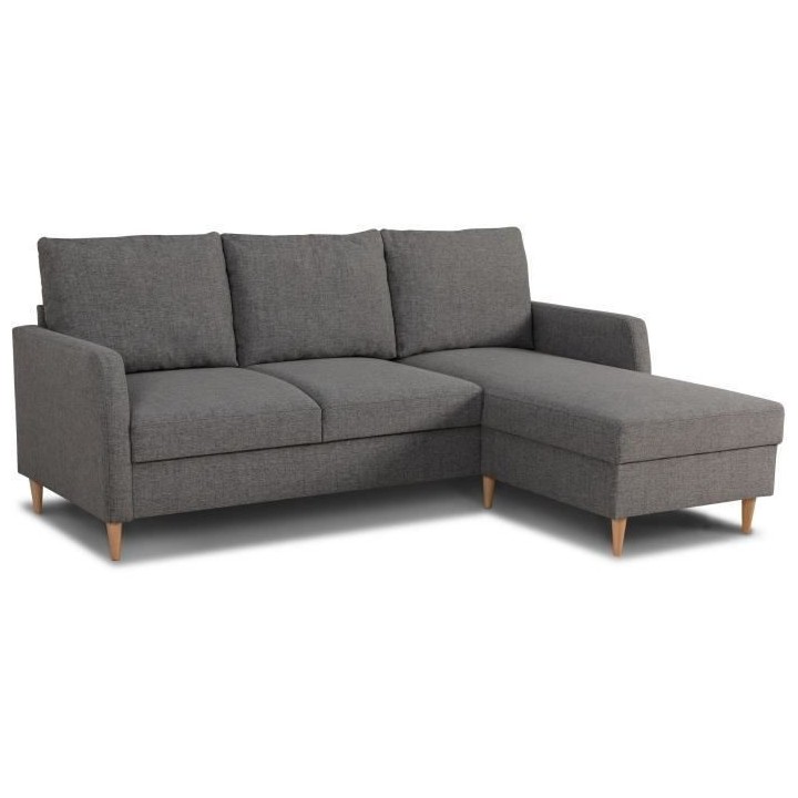 Canapé d'angle fixe 3 places CHIPY - Tissu anthracite - Réversible -