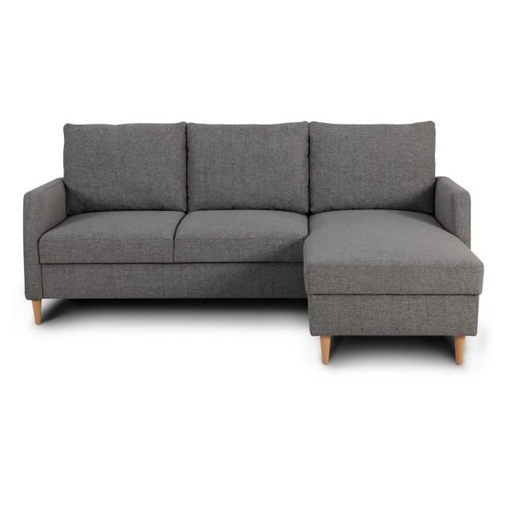 Canapé d'angle fixe 3 places CHIPY - Tissu anthracite - Réversible -