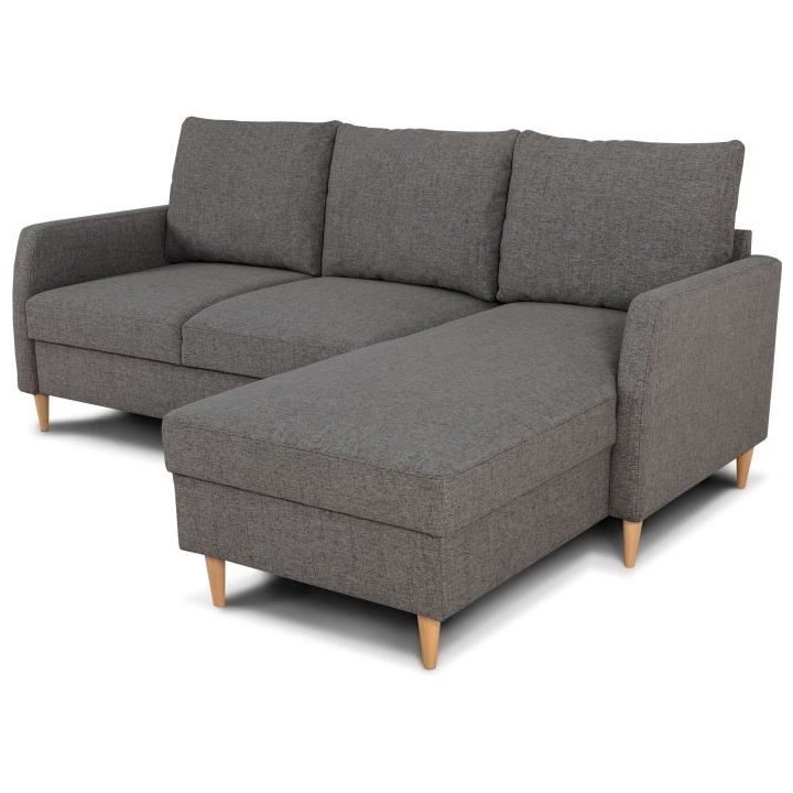 Canapé d'angle fixe 3 places CHIPY - Tissu anthracite - Réversible -