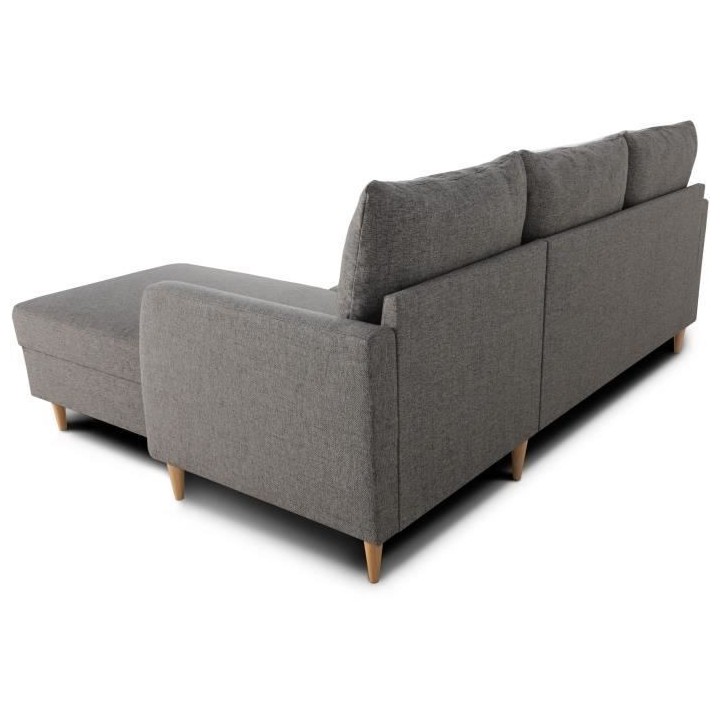 Canapé d'angle fixe 3 places CHIPY - Tissu anthracite - Réversible -