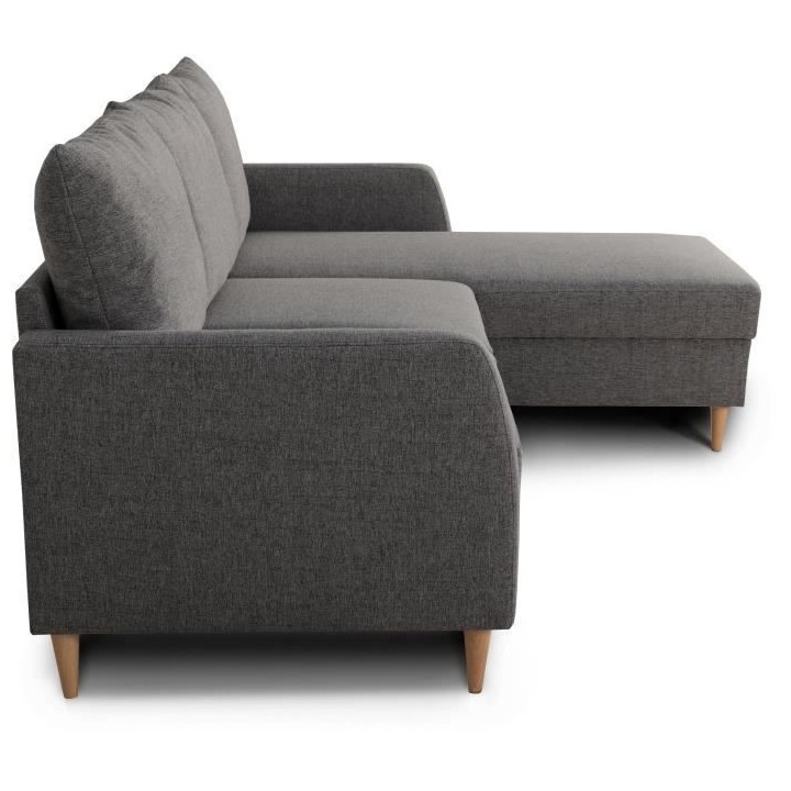 Canapé d'angle fixe 3 places CHIPY - Tissu anthracite - Réversible -