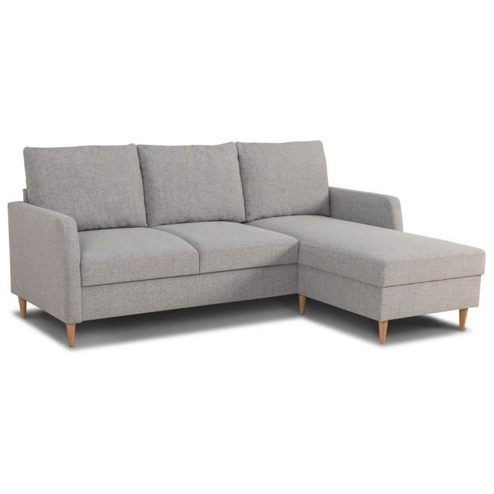 Canapé d'angle fixe 3 places CHIPY - Tissu gris souris - Réversible