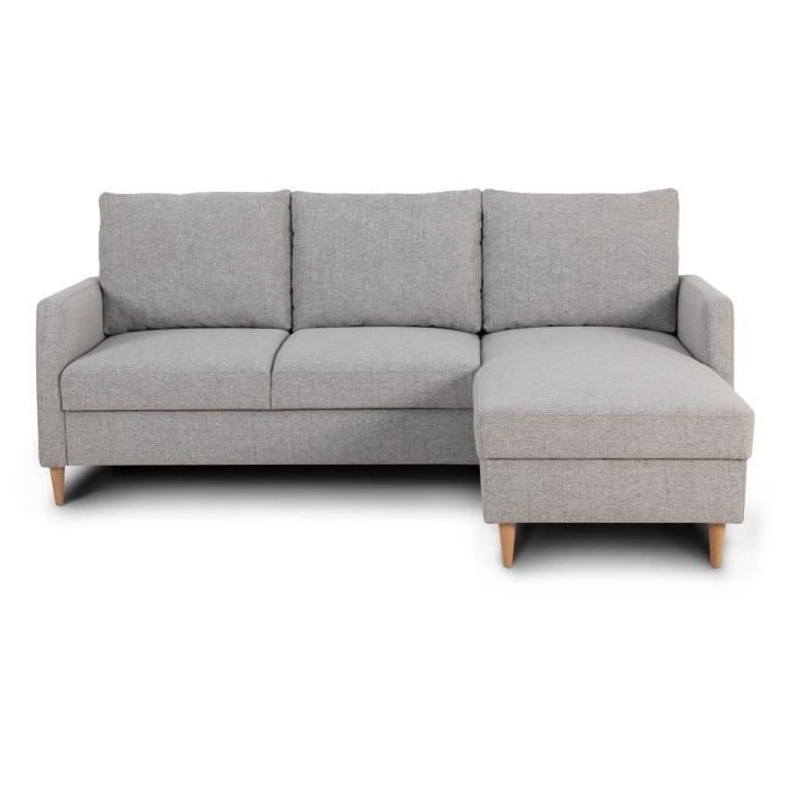 Canapé d'angle fixe 3 places CHIPY - Tissu gris souris - Réversible