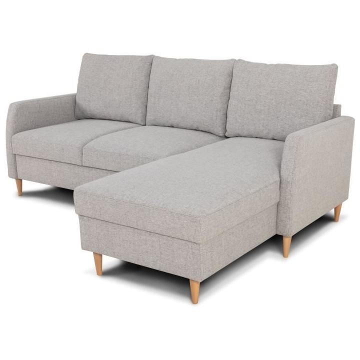 Canapé d'angle fixe 3 places CHIPY - Tissu gris souris - Réversible