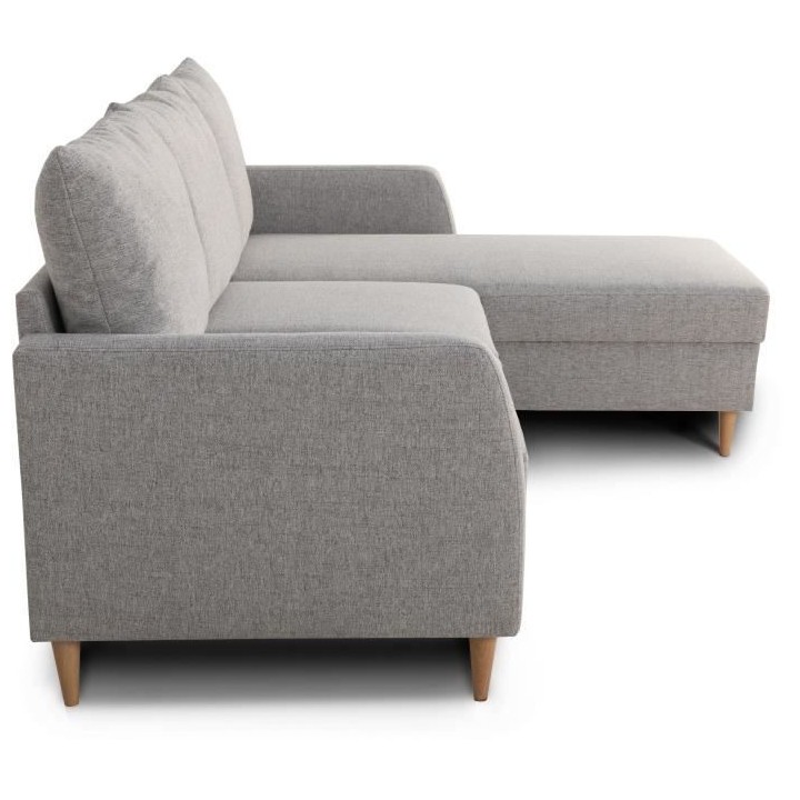 Canapé d'angle fixe 3 places CHIPY - Tissu gris souris - Réversible