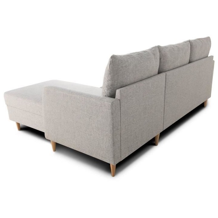 Canapé d'angle fixe 3 places CHIPY - Tissu gris souris - Réversible