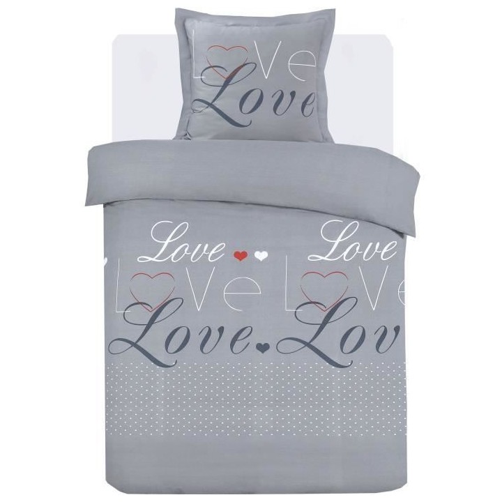 Parure Housse de couette - VISION - Love - 140 x 200 cm - 1 taie assor