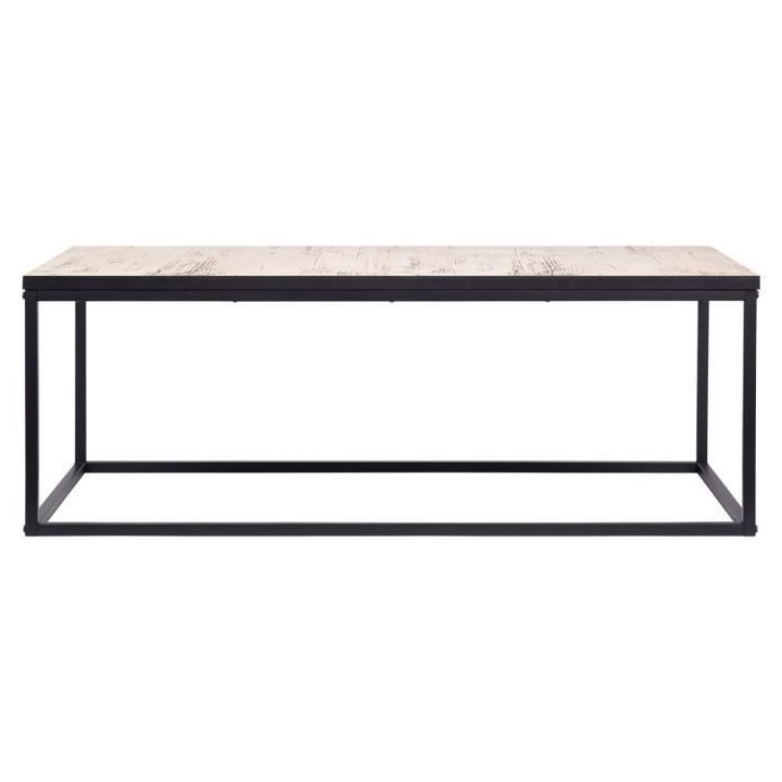 Table basse rectangulaire - effet vintage vielli - pieds métal noir -