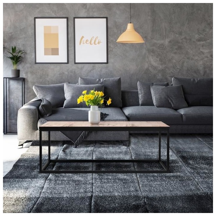 Table basse rectangulaire - effet vintage vielli - pieds métal noir -