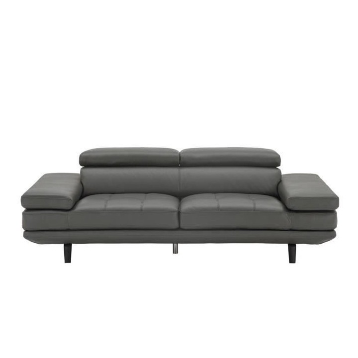Canapé 3 places fixe - Cuir gris - L 228 x P 106 x H 73 cm - STORM
