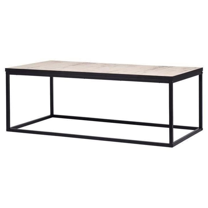 Table basse rectangulaire - effet vintage vielli - pieds métal noir -