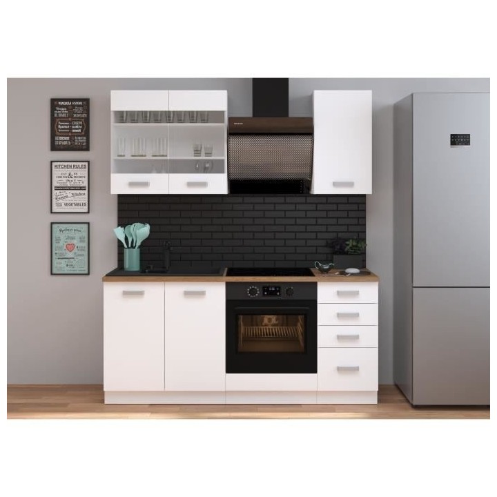 ATLAS Cuisine complete 5 éléments - Décor blanc - L180 cm - Plan de