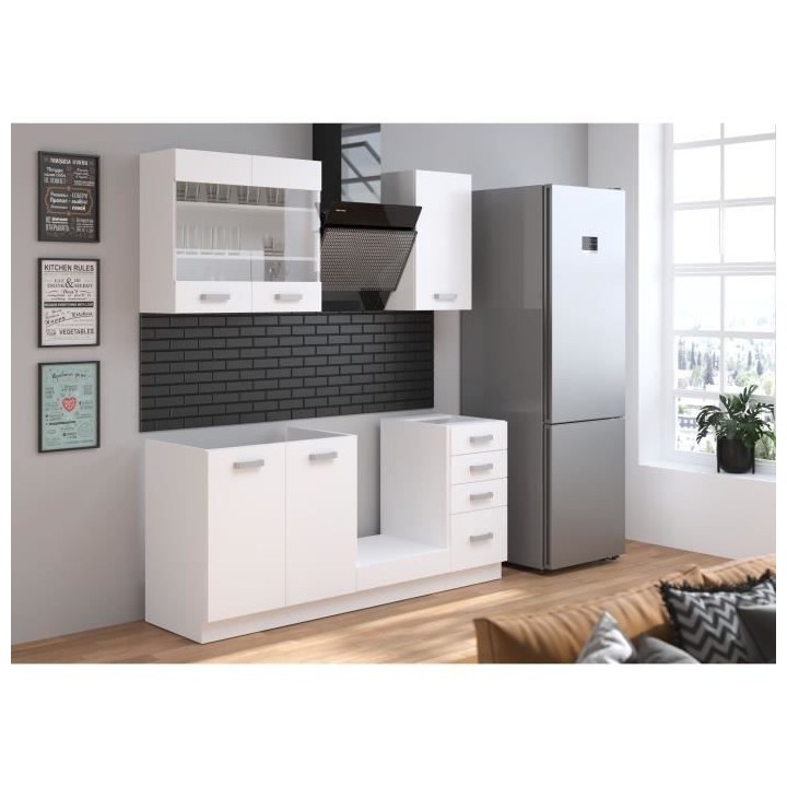 ATLAS Cuisine complete 5 éléments - Décor blanc - L180 cm - Plan de