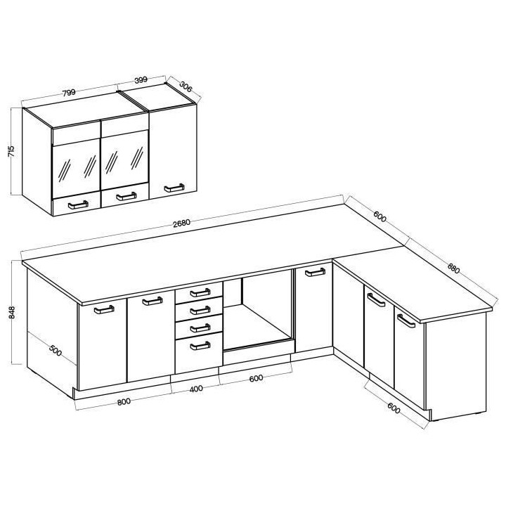 ATLAS Cuisine complete d'angle 8 éléments (reversible droit / gauche