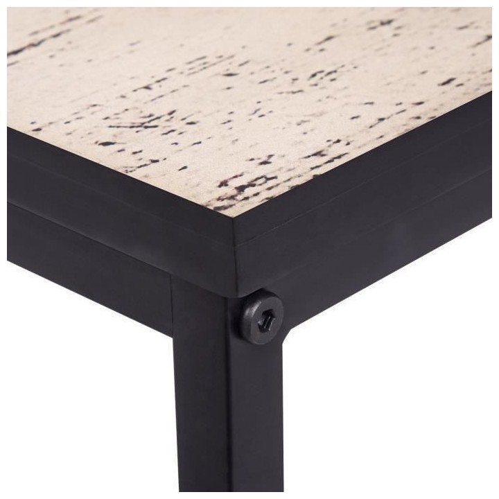 Table basse rectangulaire - effet vintage vielli - pieds métal noir -