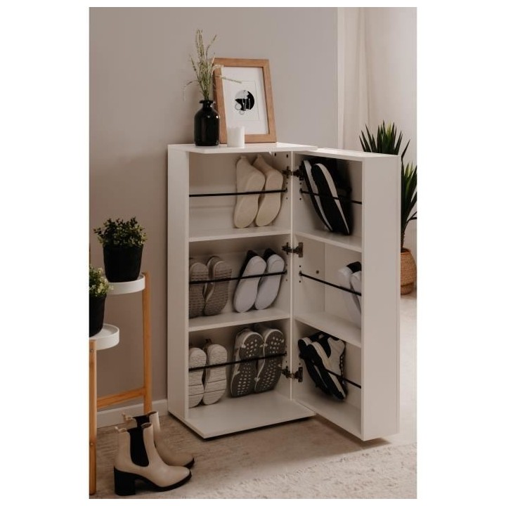 Meuble a chaussures - Finori - Satos - Blanc - 12 Paires - 100 x 110 x