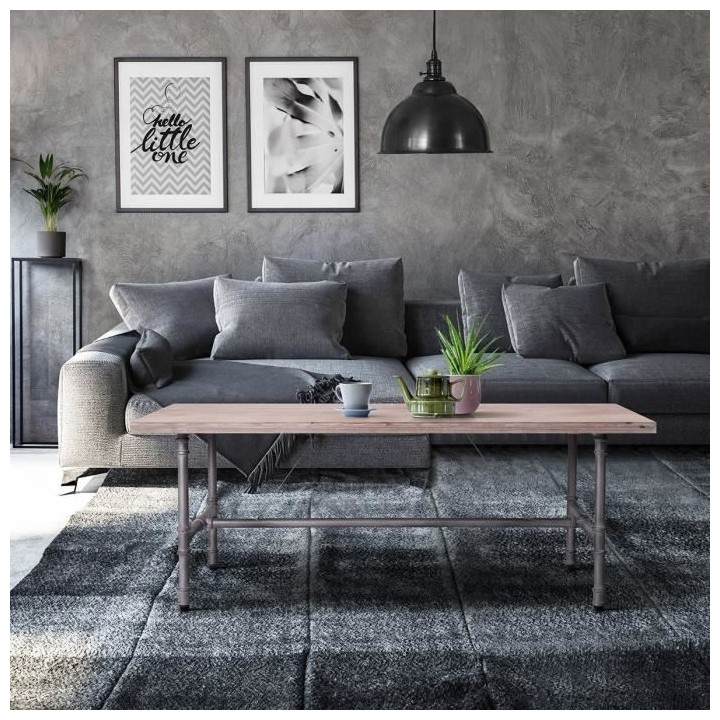 Table basse rectangulaire TULO - Bois et métal- Bois et tube industri