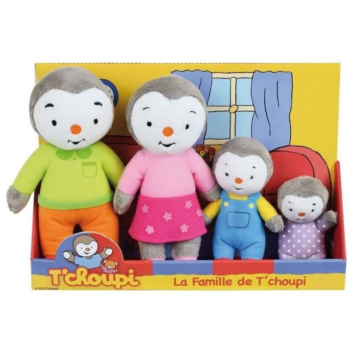 Coffret famille 4 Peluches - T'Choupi - JEMINI - +/- 19 cm