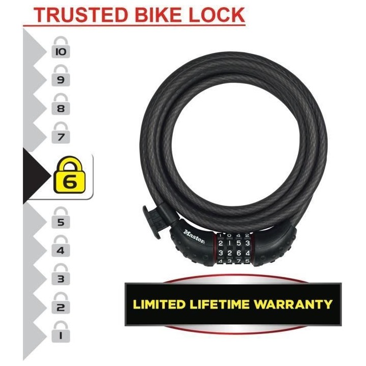 Antivol pour vélo - MASTER LOCK - 8120EURDPRO - Câble torsadé en ac