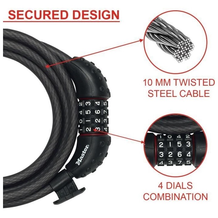 Antivol pour vélo - MASTER LOCK - 8120EURDPRO - Câble torsadé en ac