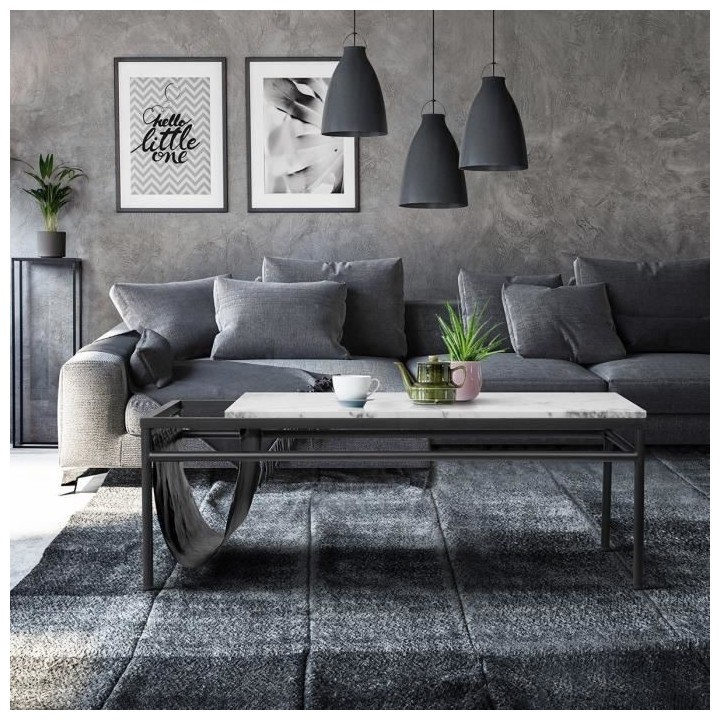 Table basse rectangulaire MARCO - Métal et plateau en verre- Décor m