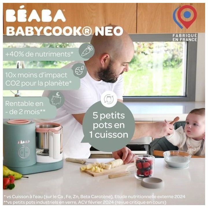 BEABA, Babycook Néo Robot Cuiseur Bébé 6 en 1, Made in France, Euca