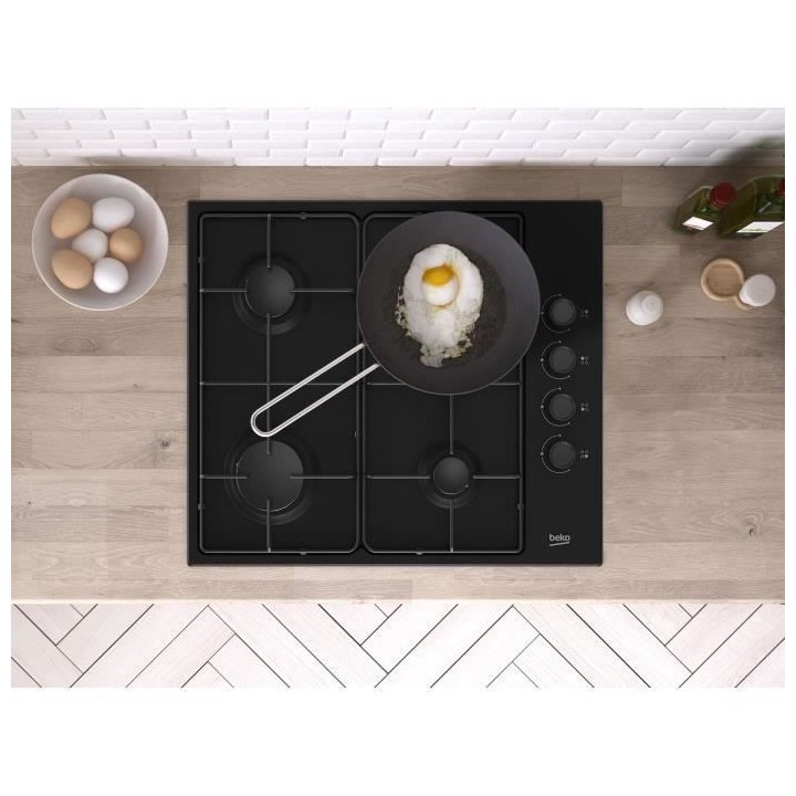 Table de cuisson a gaz - BEKO - 4 feux - 60 cm - HIGG64123SB