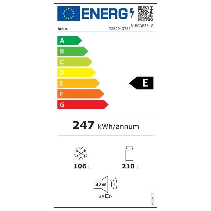 Réfrigérateur combiné pose libre - BEKO - B1RCNE364G - Froid ventil