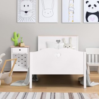 HARO Lit enfant - MDF et Pin Massif - Décor Chene et laqué blanc - S