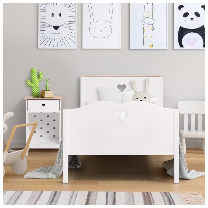 HARO Lit enfant - MDF et Pin Massif - Décor Chene et laqué blanc - S