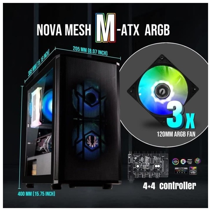Boitier PC sans alimentation - BITFENIX Nova Mesh SE M-ATX ARGB (Noir)