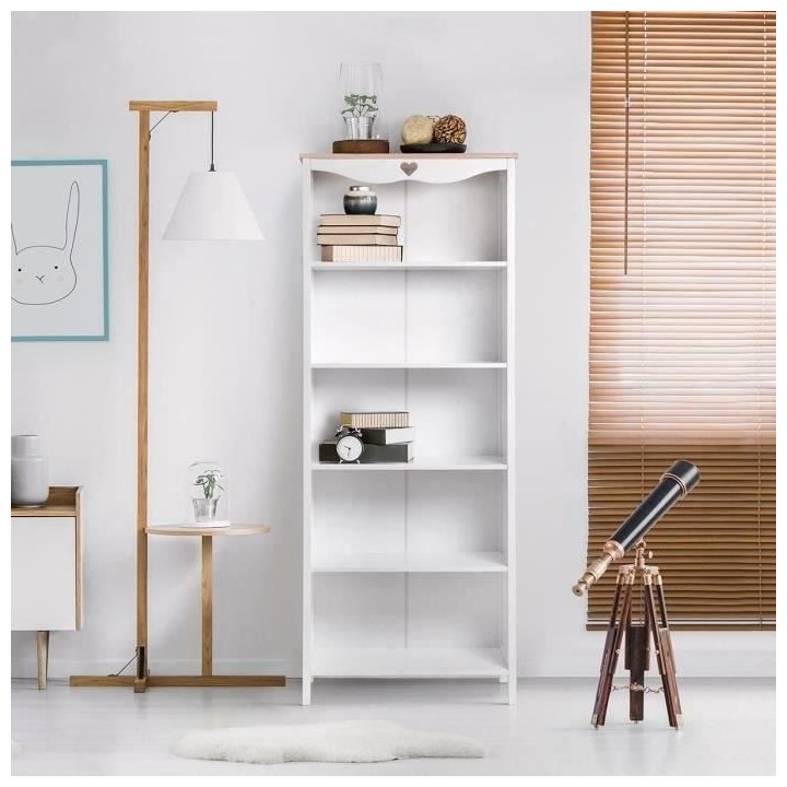 Bibliotheque enfant HARO - MDF et Pin Massif - Décor Chene et laqué