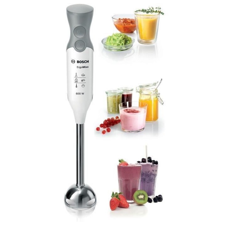 Mixeur plongeant BOSCH MSM66110 - 600W, 4 lames inox, poignée ergonom