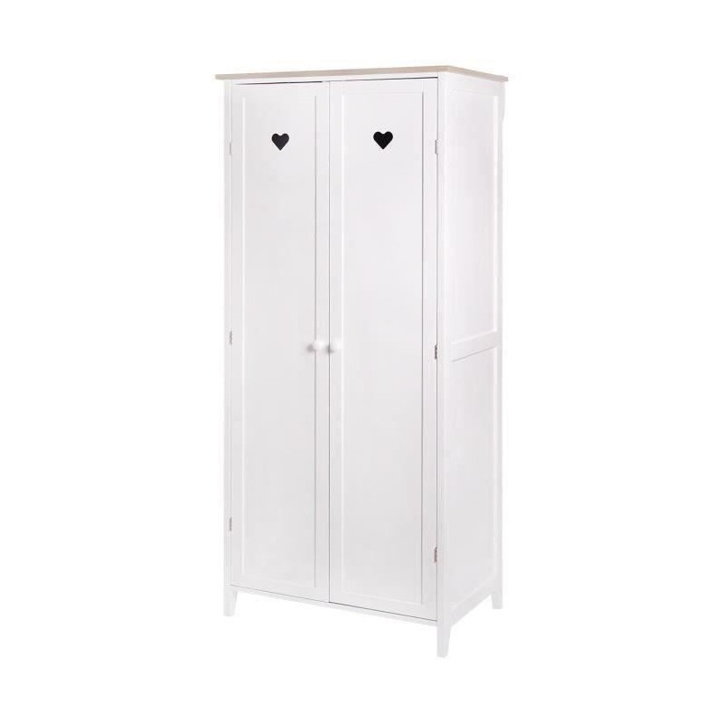 Armoire enfant HARO - MDF et pin massif - Décor chene et laqué blanc - 2 portes - L80 x P50 x H180 cm