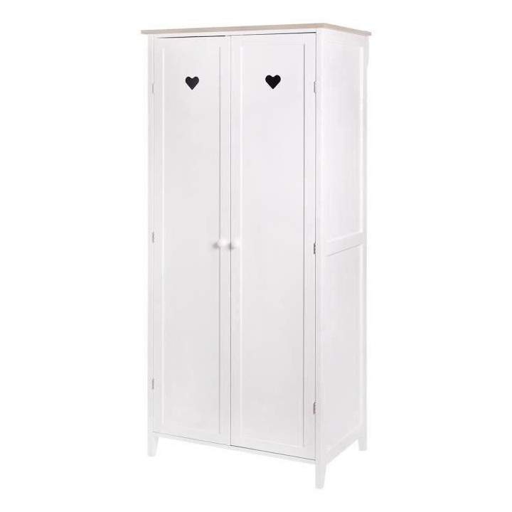 Armoire enfant HARO - MDF et pin massif - Décor chene et laqué blanc