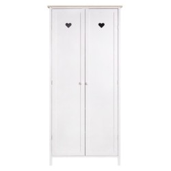 Armoire enfant HARO - MDF et pin massif - Décor chene et laqué blanc - 2 portes - L80 x P50 x H180 cm