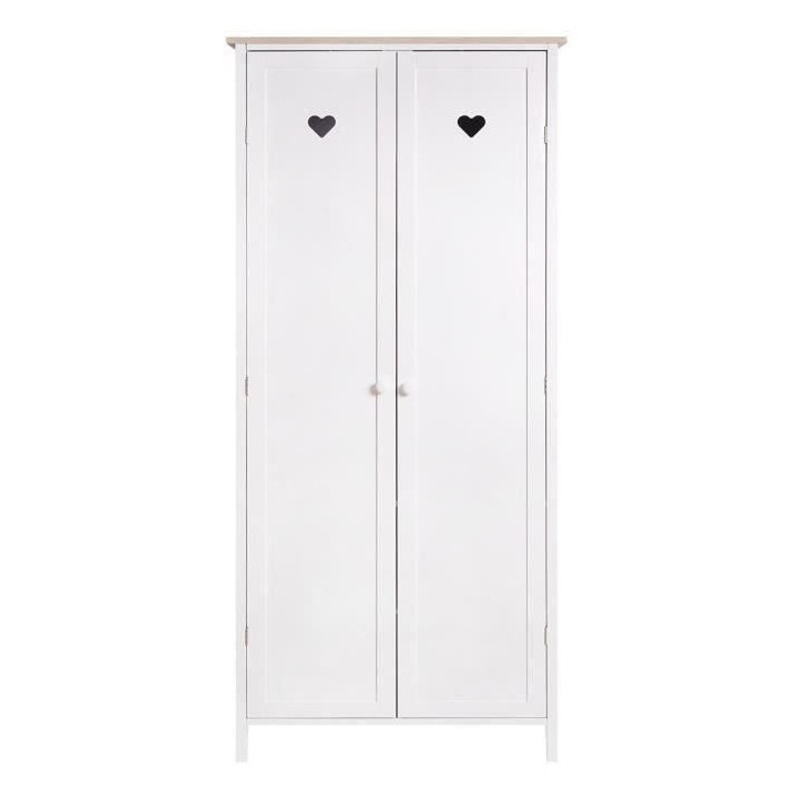 Armoire enfant HARO - MDF et pin massif - Décor chene et laqué blanc