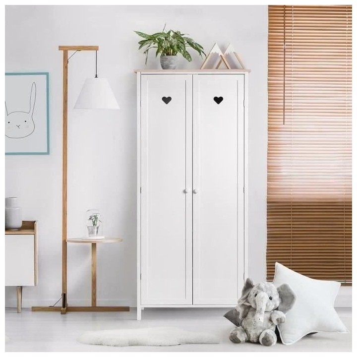 Armoire enfant HARO - MDF et pin massif - Décor chene et laqué blanc