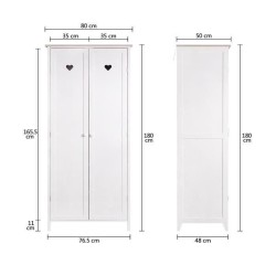 Armoire enfant HARO - MDF et pin massif - Décor chene et laqué blanc - 2 portes - L80 x P50 x H180 cm