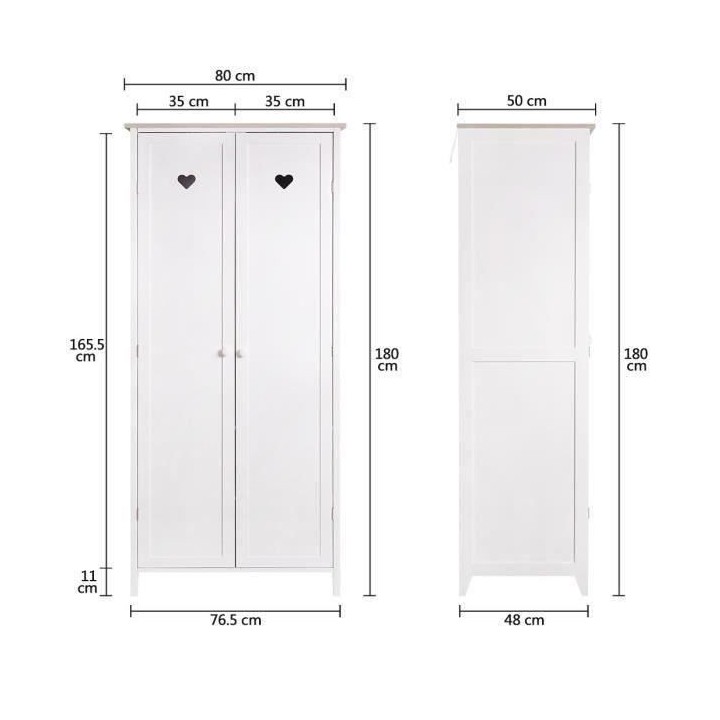Armoire enfant HARO - MDF et pin massif - Décor chene et laqué blanc