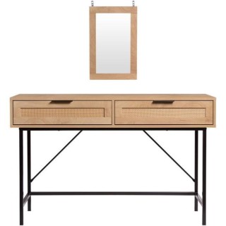 Coiffeuse RUSSELL - Avec miroir - 2 tiroirs - Maille rotin et chene -