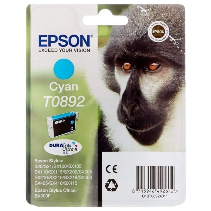 EPSON Cartouche d'encre T0892 Cyan - Singe (C13T08924011)