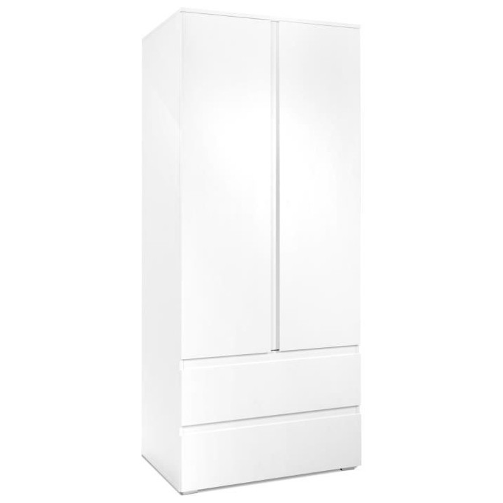 Armoire Image 60A - 2 portes battantes - 2 tiroirs - Blanc Mat - L80 x