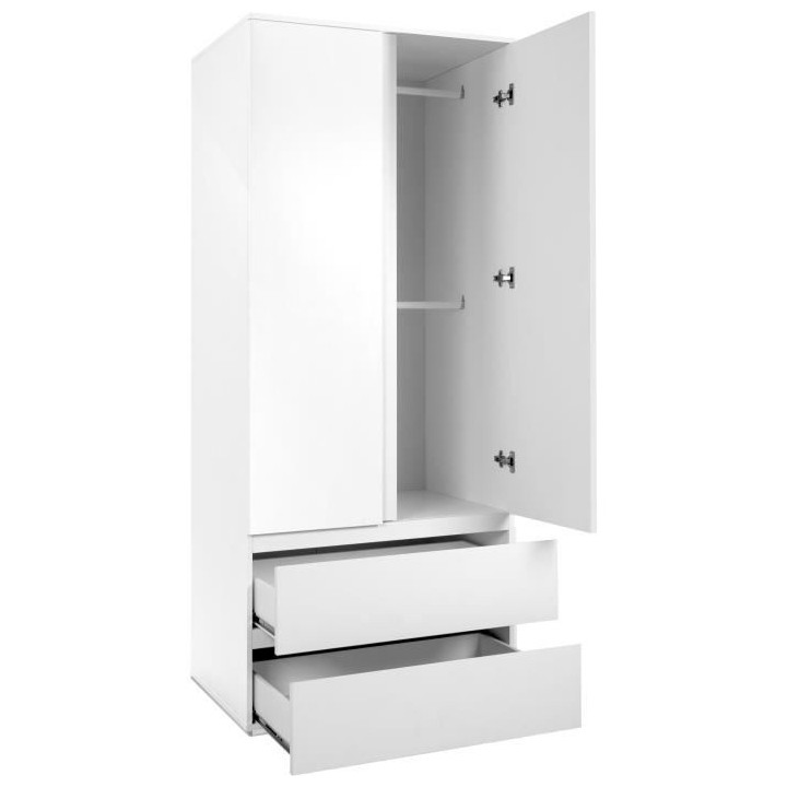 Armoire Image 60A - 2 portes battantes - 2 tiroirs - Blanc Mat - L80 x