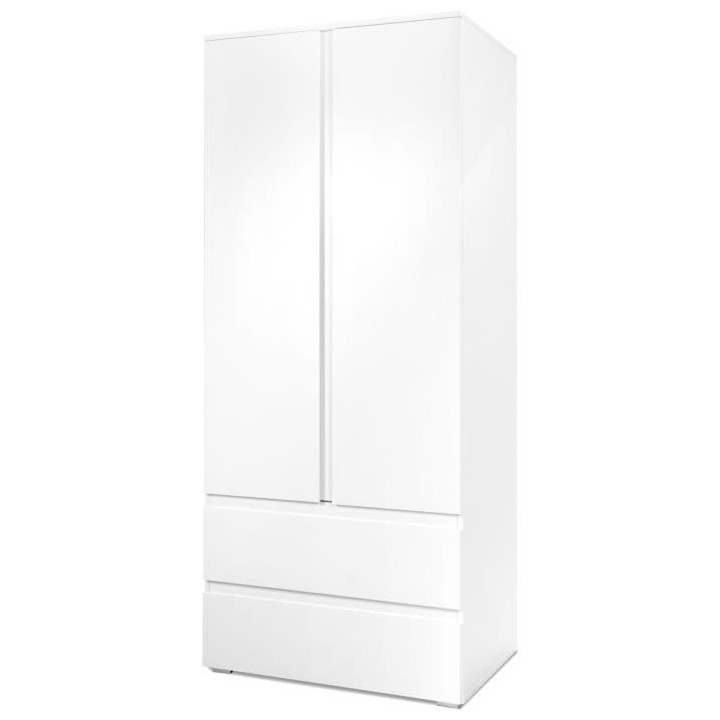 Armoire Image 60A - 2 portes battantes - 2 tiroirs - Blanc Mat - L80 x