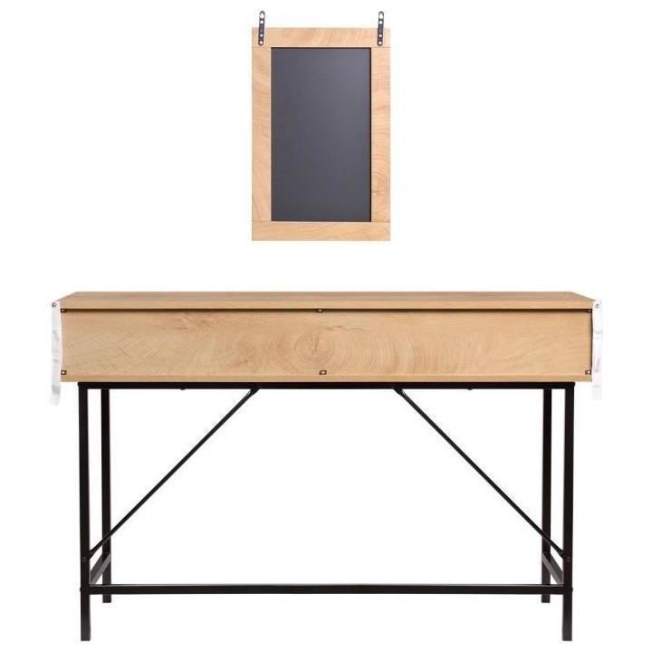 Coiffeuse RUSSELL - Avec miroir - 2 tiroirs - Maille rotin et chene -